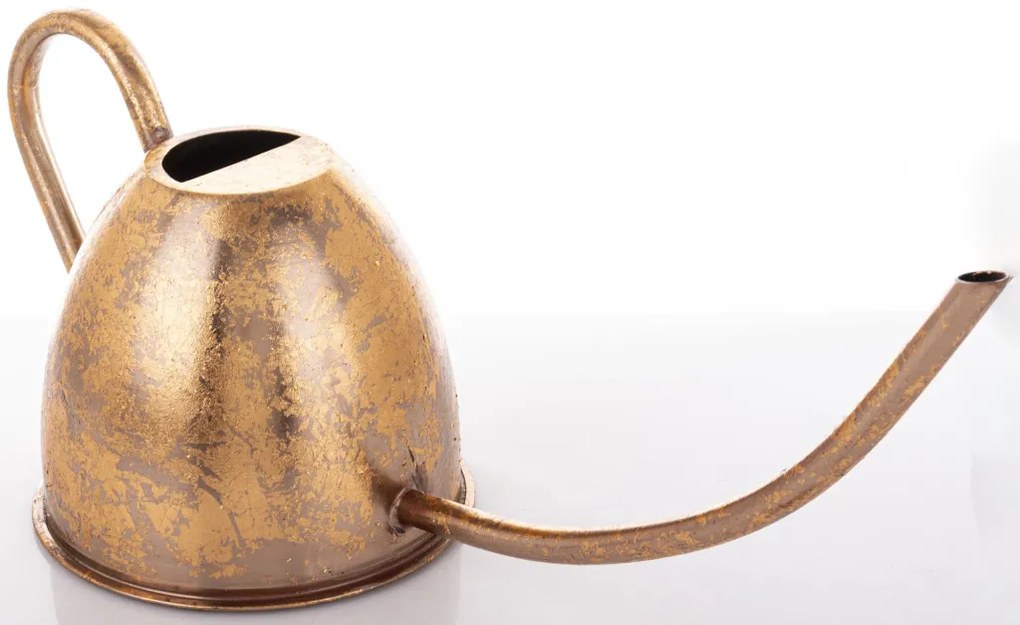 Modern óarany íves vintage koptatott fém kerti locsolókanna 22x39x15,5cm