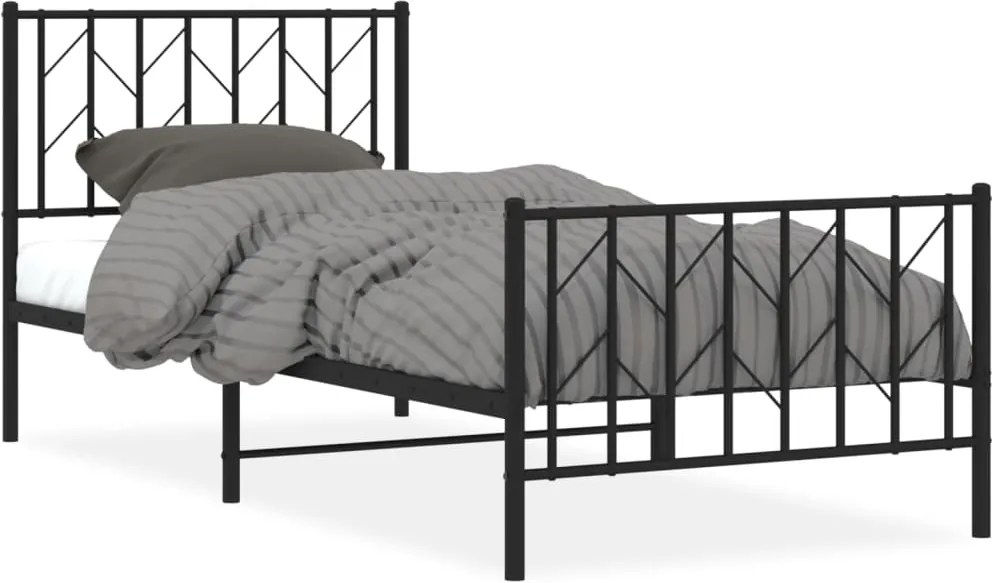 vidaXL fekete fém ágykeret fej- és lábtámlával 90 x 200 cm
