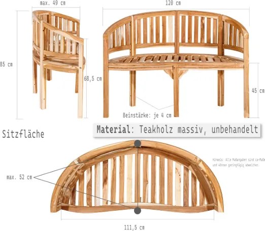 Teakfa kerti pad 2 személyes 120 cm