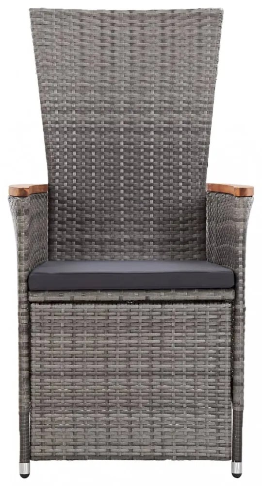 2 db szürke dönthető háttámlás polyrattan kerti szék párnával