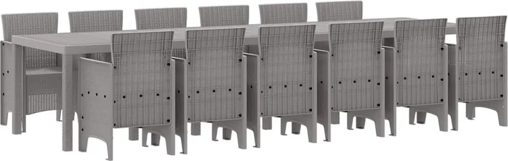vidaXL Kert étkező szett 13 pcs Világosszürke Polt rattan