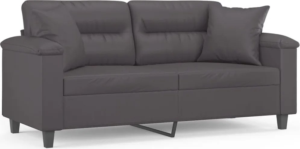 vidaXL 2 személyes szürke műbőr kanapé díszpárnákkal 140 cm