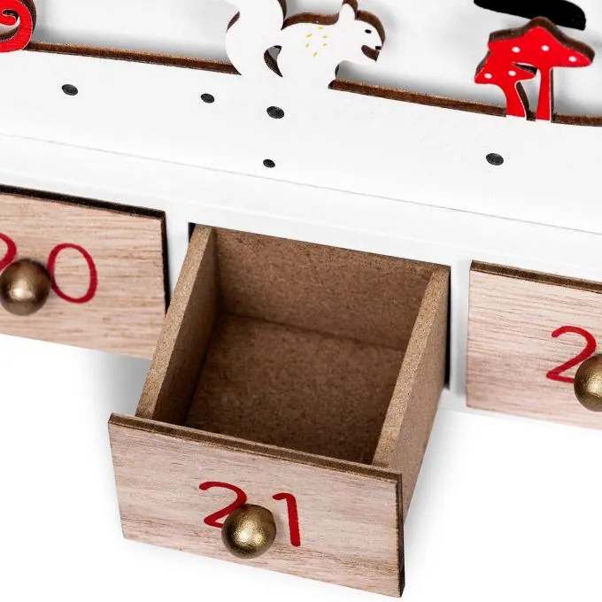 SANTA CLAUS fa adventi naptár világítással, 35x6x27cm, fehér/barna Spielwerk