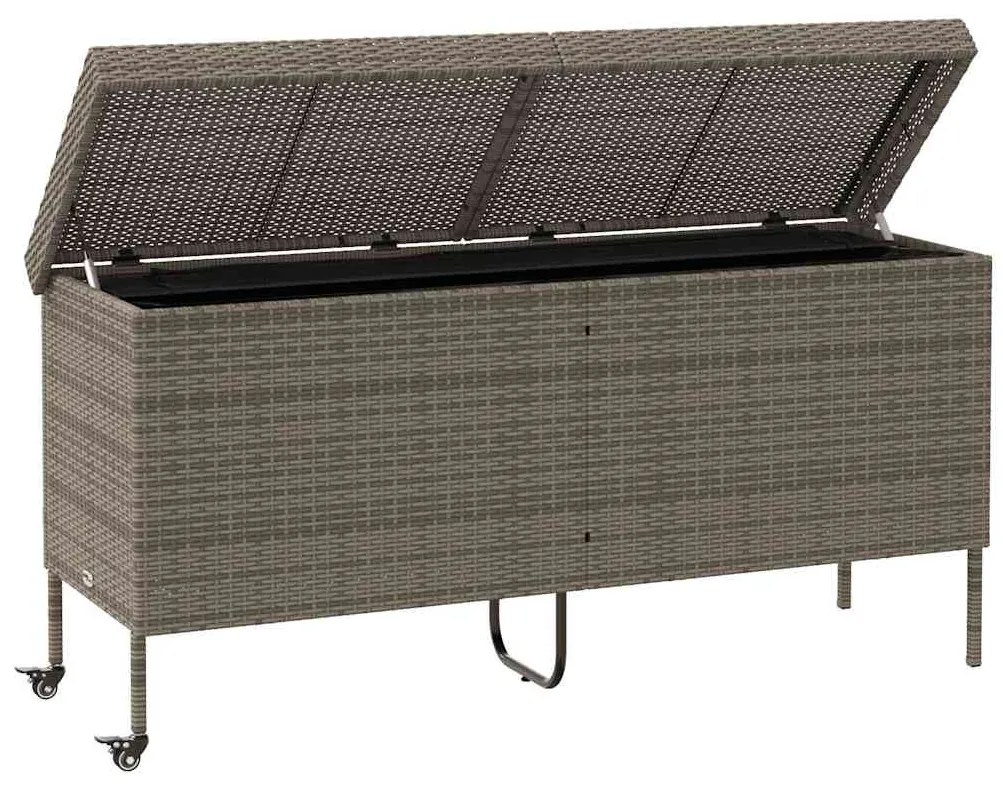 szürke polyrattan kerti tárolóláda kerekekkel 160x55x75 cm