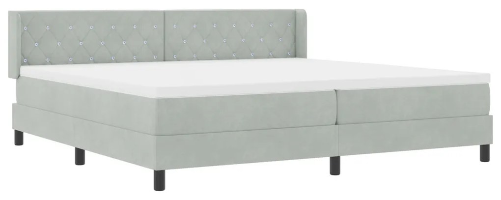 Boxspring Ágy Matrac 200x200 cm Világosszürke Bársony