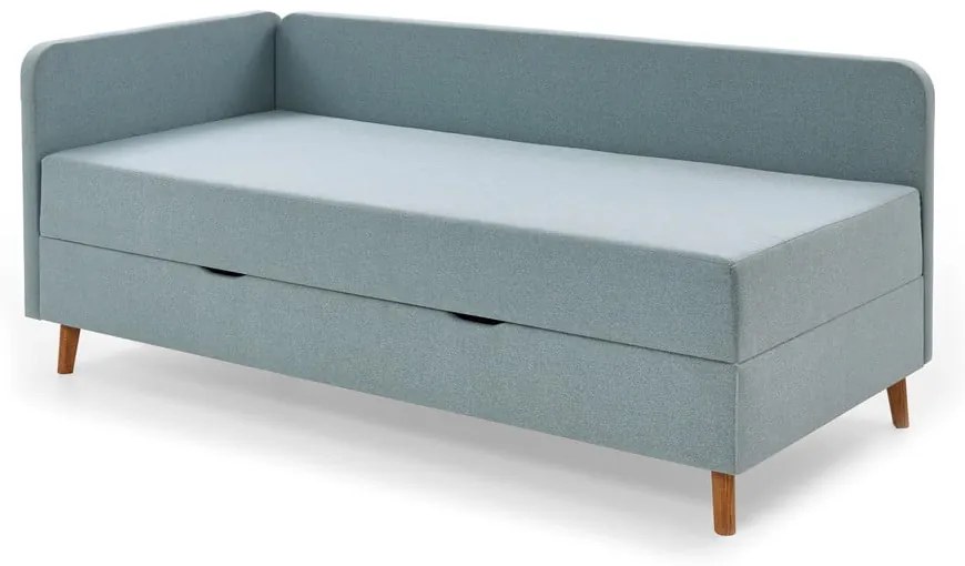 Világoskék kárpitozott egyszemélyes ágy tárolóhellyel 90x200 cm Cabana – Meise Möbel