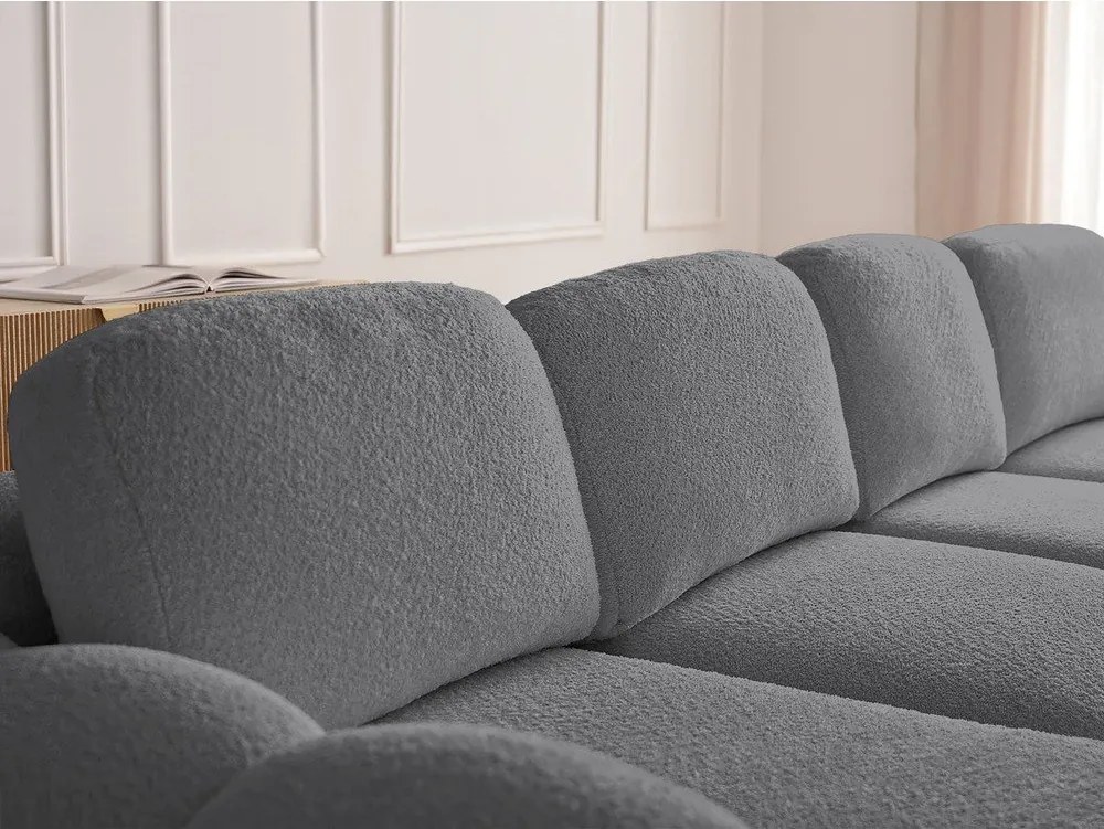Szürke buklé kinyitható-tárolóhelyes sarokkanapé (bal oldali-heverő résszel) Montaigne – Bobochic Paris
