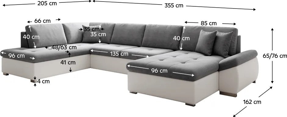 Kinyitható ülőgarnitúra, fehér/szürke, balos, MATAR U