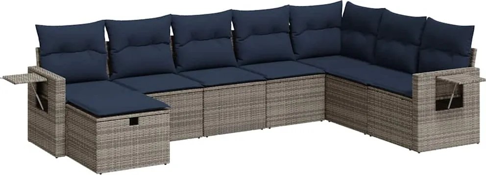 vidaXL 8 részes szürke polyrattan kerti ülőgarnitúra párnákkal