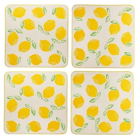 Sárga-fehér kerámia poháralátét szett 4 db-os Lemon – Sass &amp; Belle