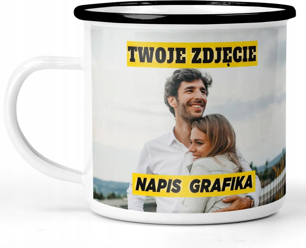 Zománcozott Bögre Fekete Személyre szabott Nyomtatott Fotó Fém Retro