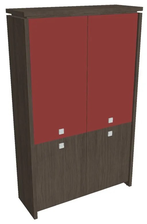 Verno magas szekrény 128 x 46 x 210 cm, kombinált ajtó, antracit tölgy / piros