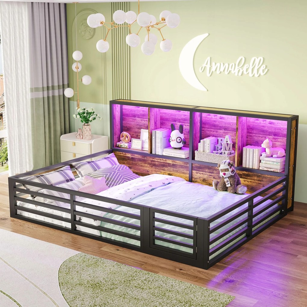 Kanapé alvás funkcióval Gyerekágy tárolóval Fém 140x200cm Fekete