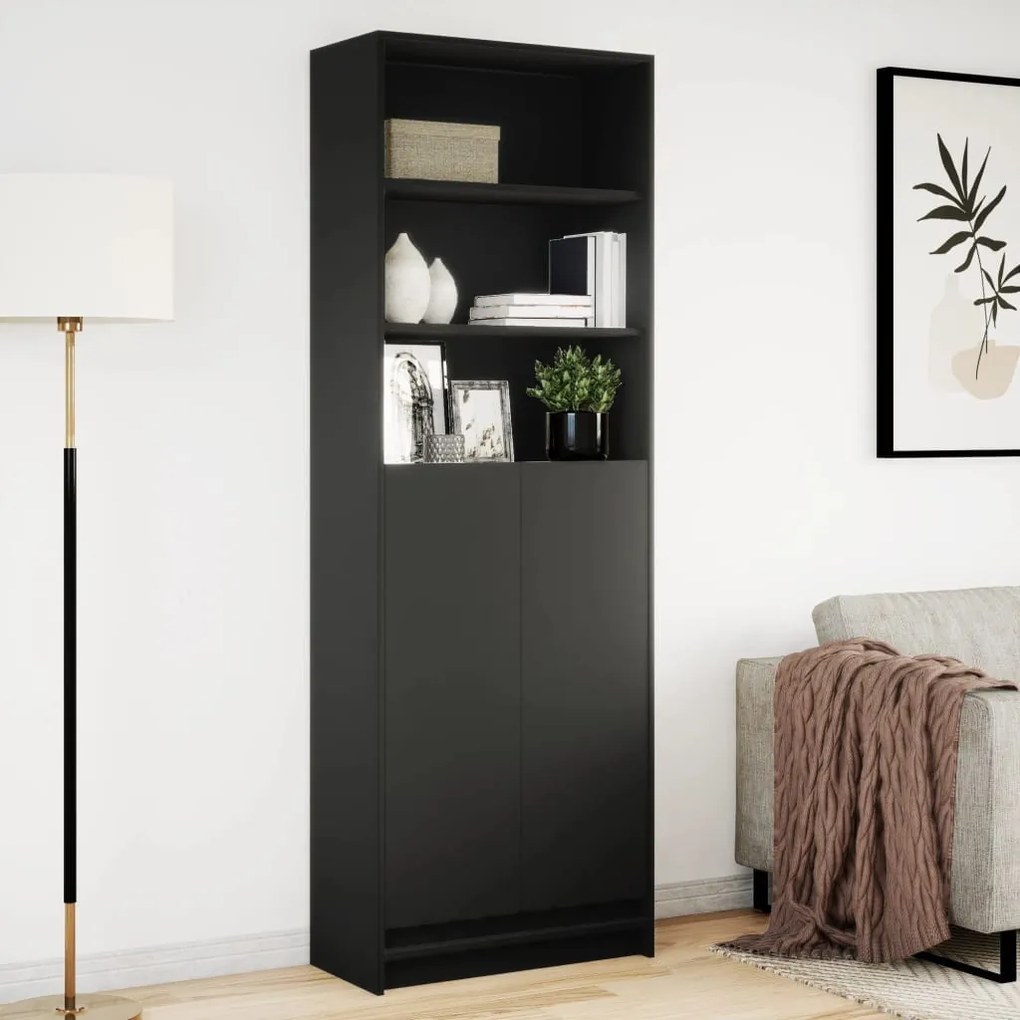 fekete szerelt fa magasszekrény LED-ekkel 69x 32,5 x 200 cm