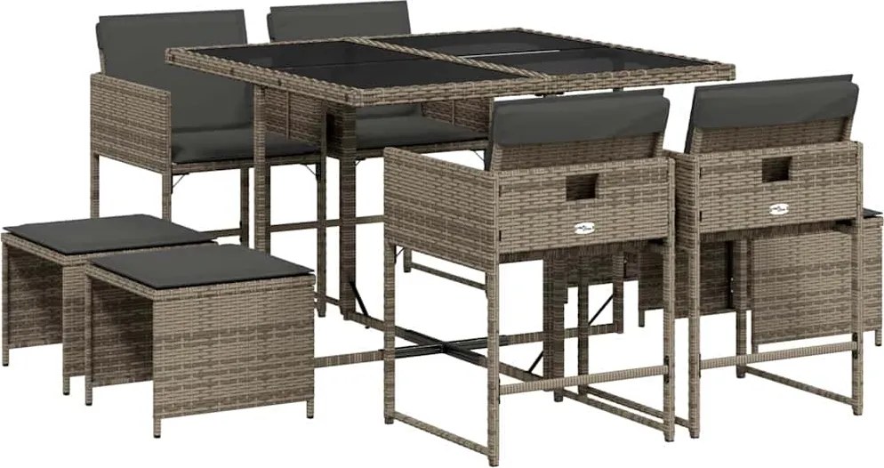 vidaXL 9 részes szürke polyrattan kerti étkezőgarnitúra párnával