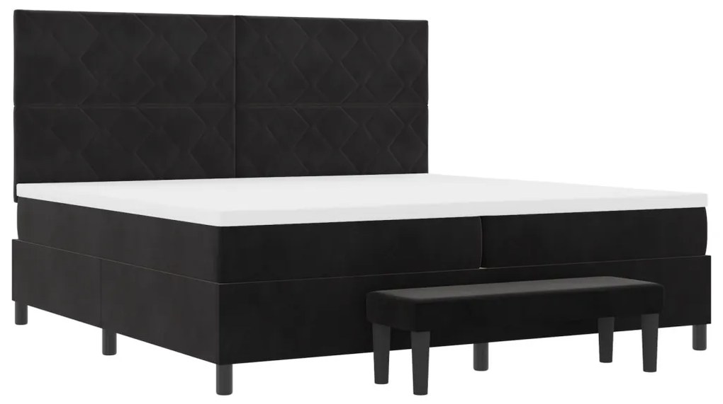 Box Spring Ágy Mattal és Padokkal Fekete 200x200 cm Bársony