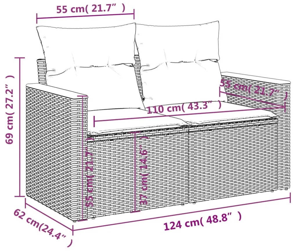 4 részes fekete polyrattan kerti ülőgarnitúra párnával