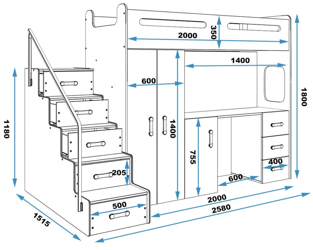 Gyermek emeletes ágy MAX IV 80x200 cm - fehér Fehér