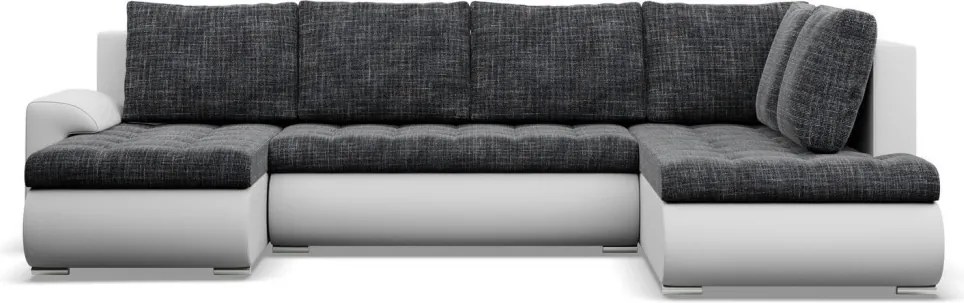 Tokio U sarokkanapé, 3 ágyneműtartóval, fonott + műbőr, jobboldali, sötétszürke - fehér