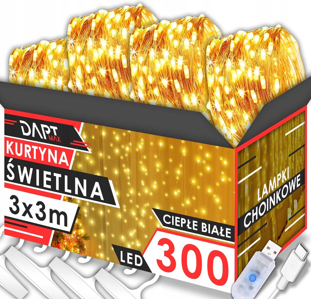 Led Fényfüggöny 3x3 Lámpák x 300 Karácsonyi Karácsonyfa Girland Ablak