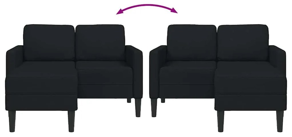 fekete anyagból 2 üléses kanapé L-alakú kanapéval 125 cm