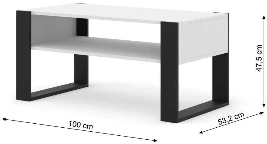 Dohányzóasztal Matt Fehér-Fekete Színben. Mondi Lawa 100