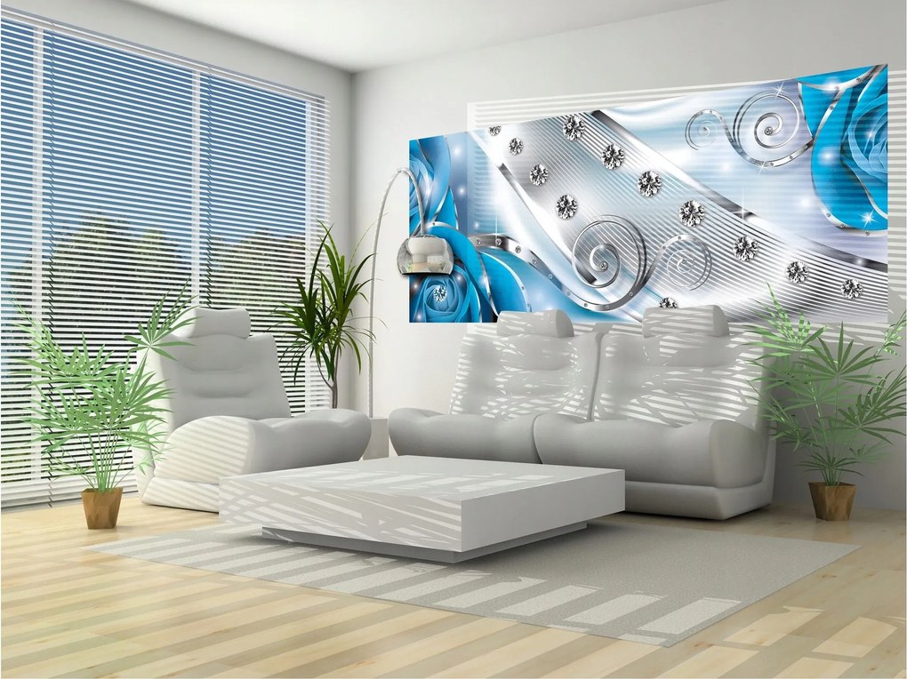 Fotótapéta Kék rózsák gyémántokkal elegancia és pompa 250x104 +ragasztó