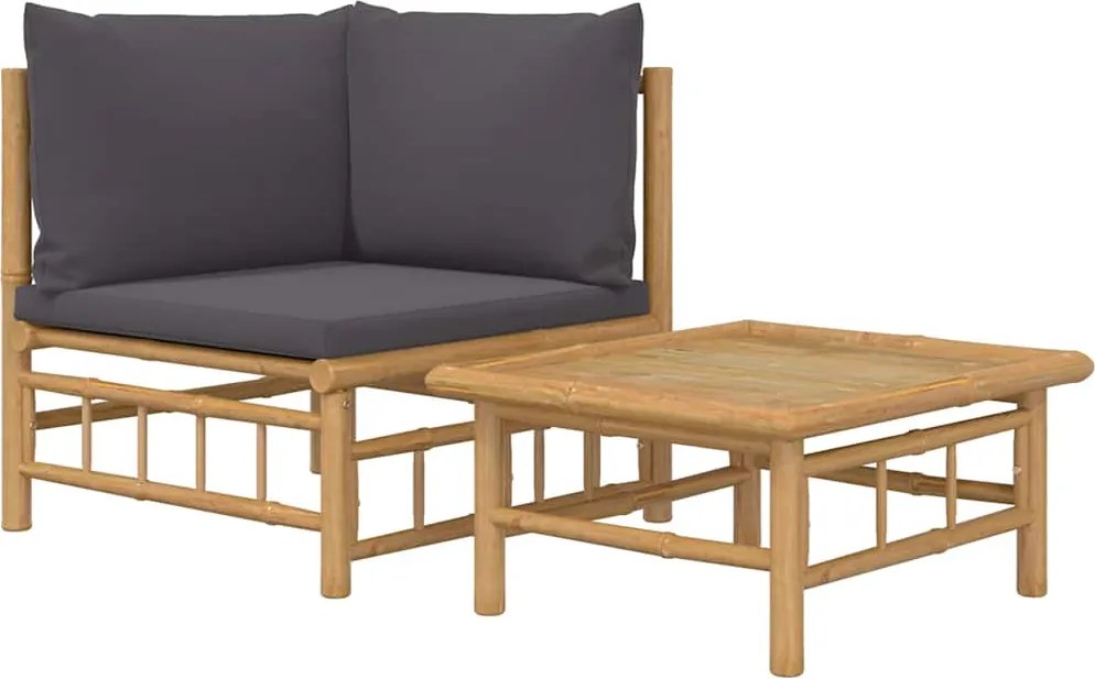 vidaXL 2 részes bambusz kerti ülőgarnitúra sötétszürke párnákkal