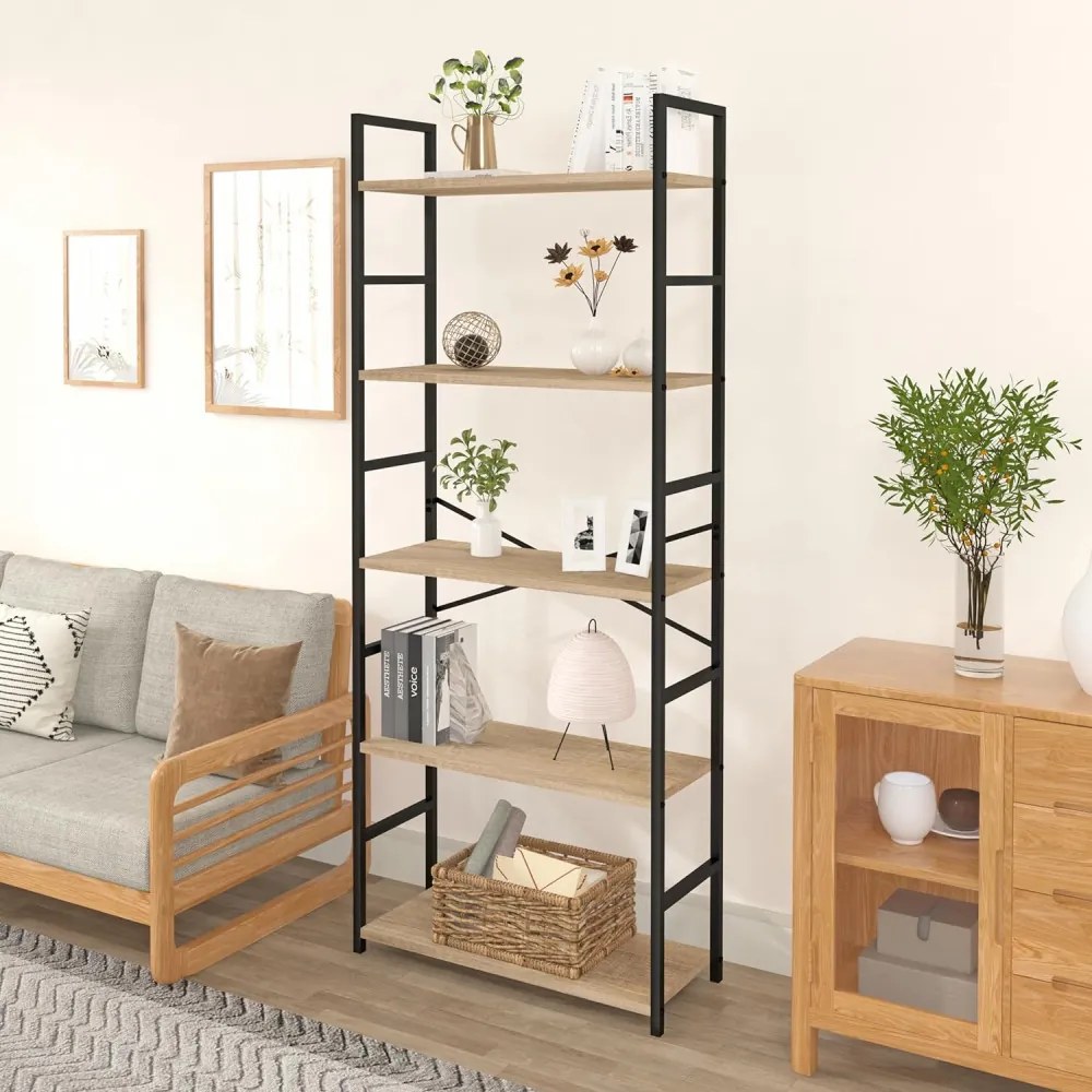 Intenso Home 5 szintes nyitott könyvespolc 59 x 144cm (Aranytölgy) | Univerzális tároló állvány fém lábakkal