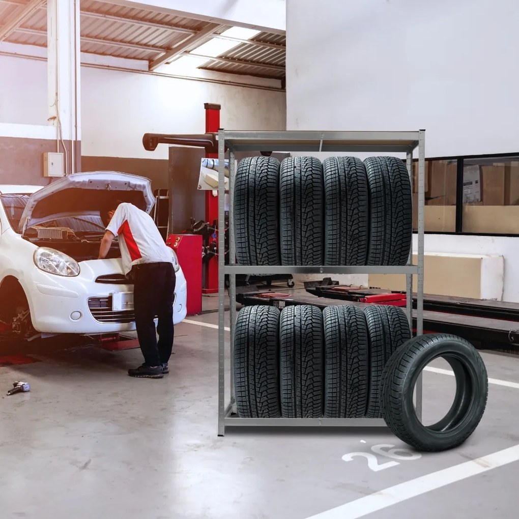 TYRE abroncstároló polc, 120x40x180cm, max 795kg, ezüst/világosbarna Jurhan