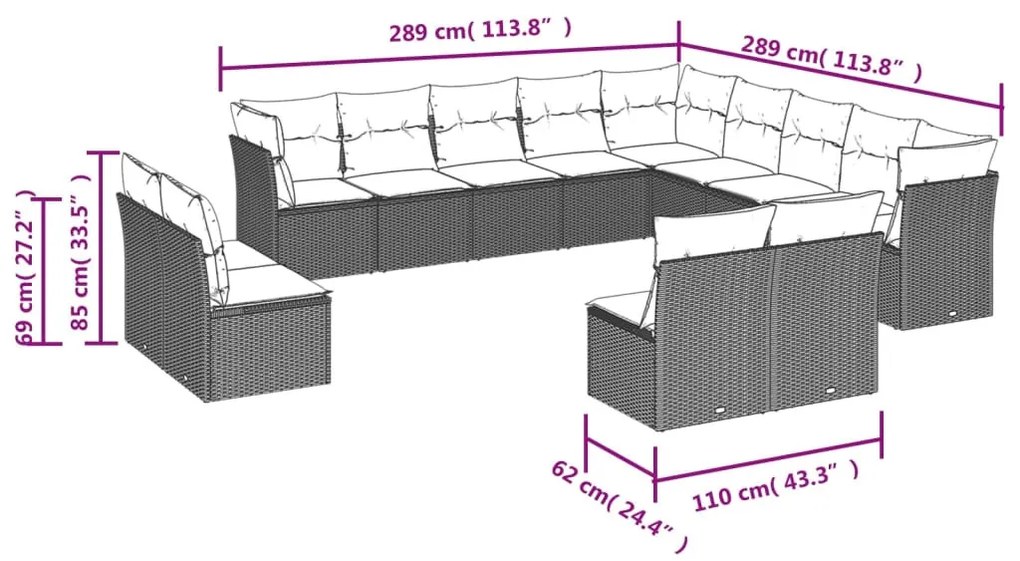 13 részes szürke polyrattan kerti ülőgarnitúra párnákkal