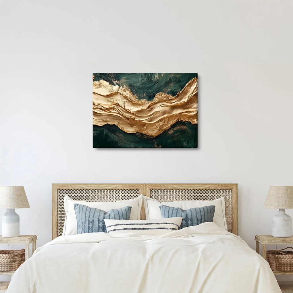 Kép - Zöld absztrakció arannyal II. (70x50 cm)