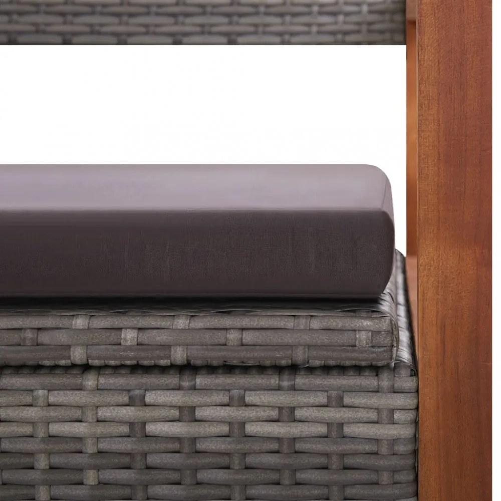 szürke polyrattan és tömör akácfa tárolópad 115 cm