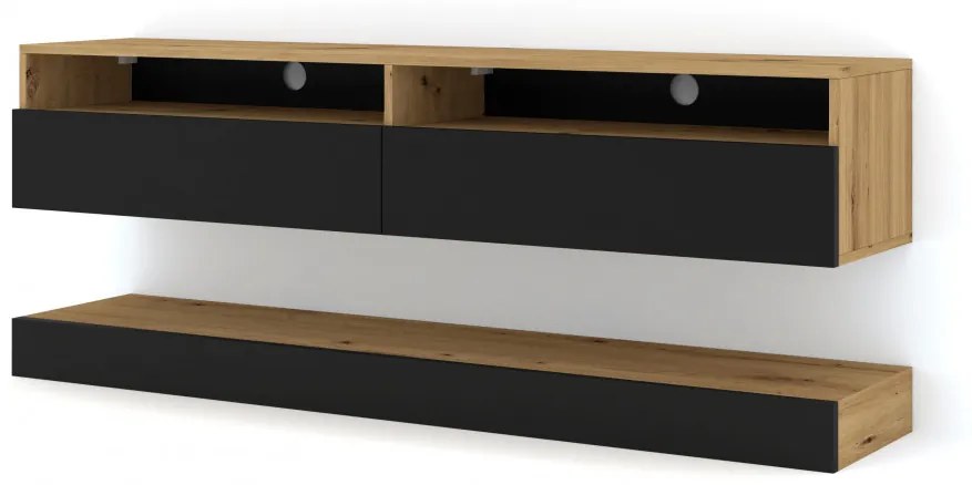 Comodă Tv Culoare Stejar Artizanal Negru Mat DUO 100