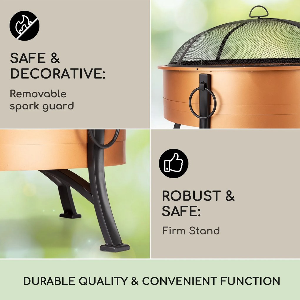 Blumfeldt Catania, 2 az 1-ben tűzrakóhely, Ø 80cm, szikrafogó, Ø 70cm grill, acél, réz