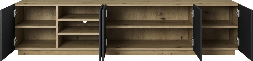 Asha TV-szekrény 200 cm ötajtós, mart előlap - artisan / matt fekete