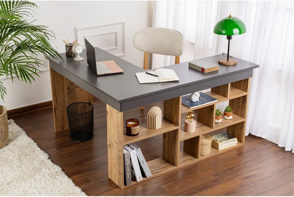 Íróasztal borovi fenyő dekorral 120x130 cm Vesper – Kalune Design