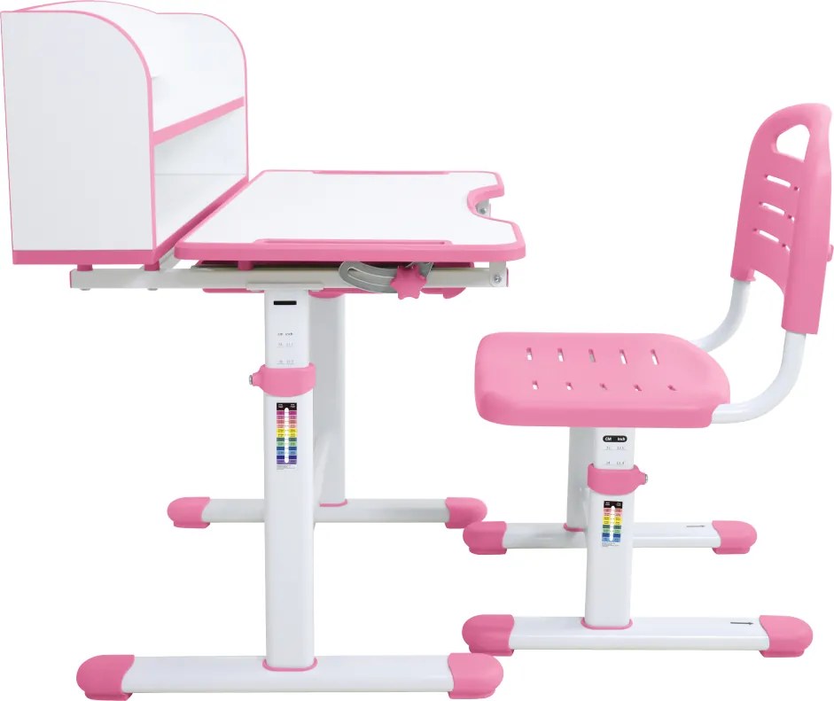 Növekvő íróasztal és szék, rózsaszín/fehér, set ZION