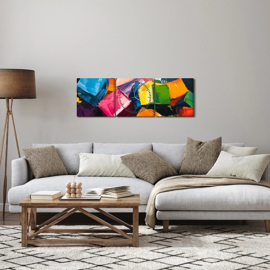 Kép - Színes kockák (órával) (90x30 cm)