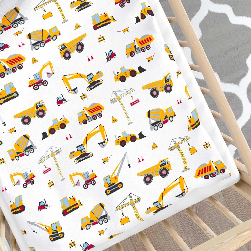 Goldea gyerek pamut ágyneműhuzat kiságyba - teherautók és kotrógépek 110 x 125 és 35 x 55 cm