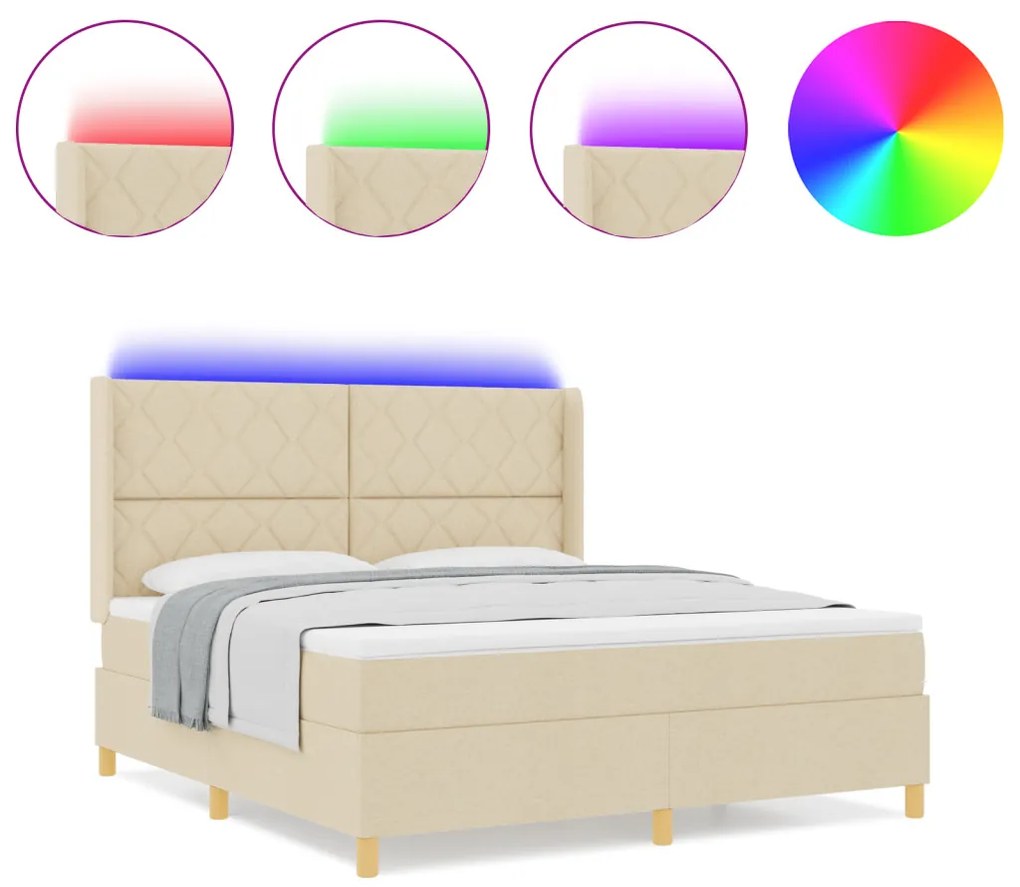 Boxspring Ágy Mattal és LED Fényekkel Krém 180x200 cm Textil
