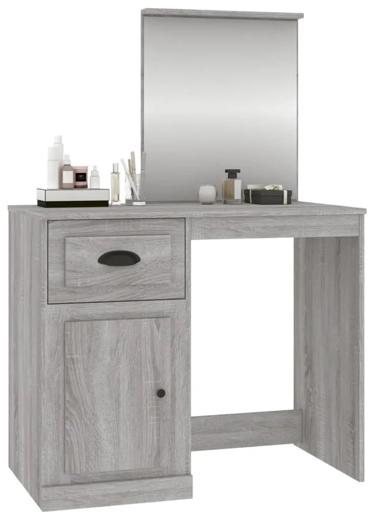szürke sonoma szerelt fa tükrös pipereasztal 90 x 50 x 132,5 cm