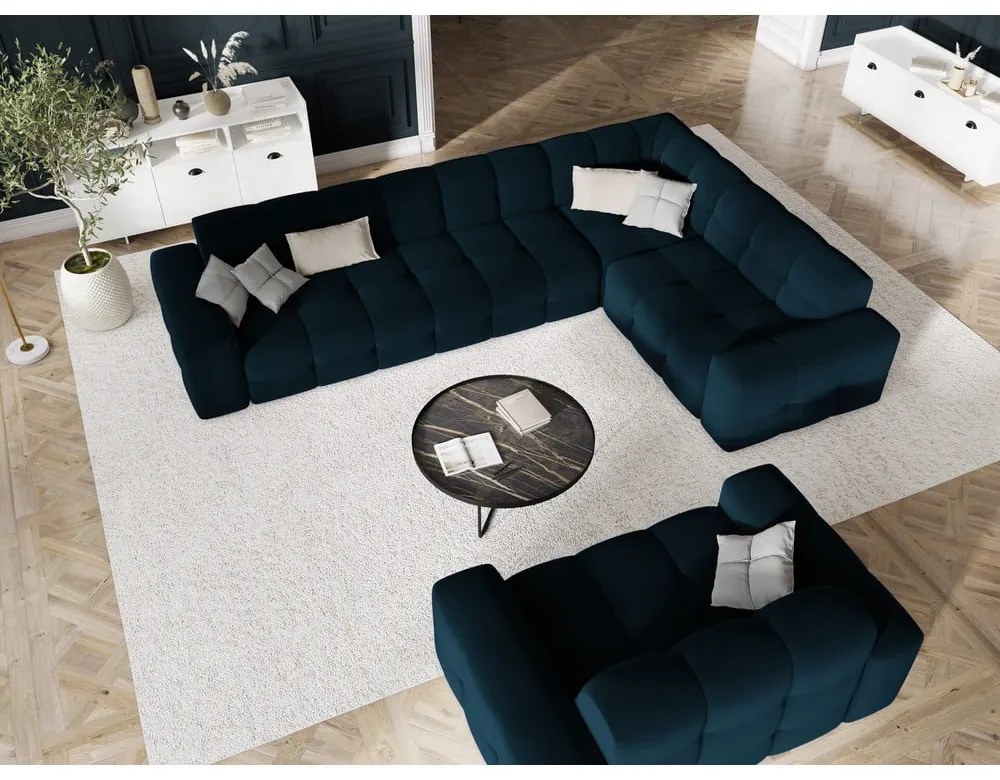 Sötétkék bársony sarokkanapé (jobb oldali) Kendal – Micadoni Home
