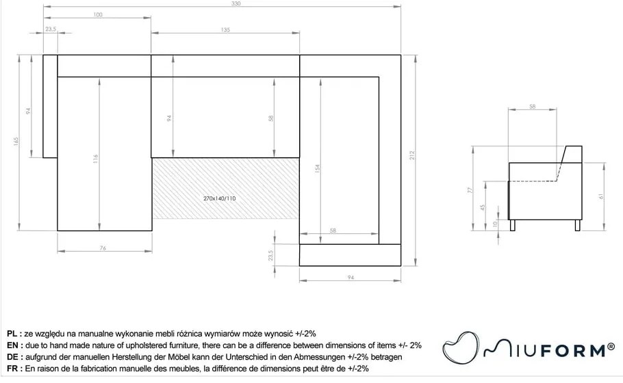 Antracitszürke kinyitható-tárolóhelyes sarokkanapé (jobb oldali-U alakú) Classy Sophie – Miuform