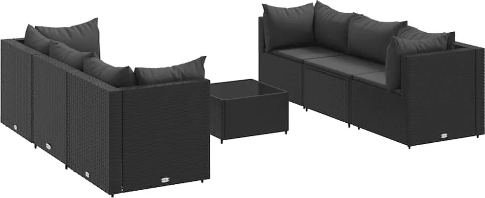 vidaXL 7 részes fekete polyrattan kerti ülőgarnitúra párnákkal
