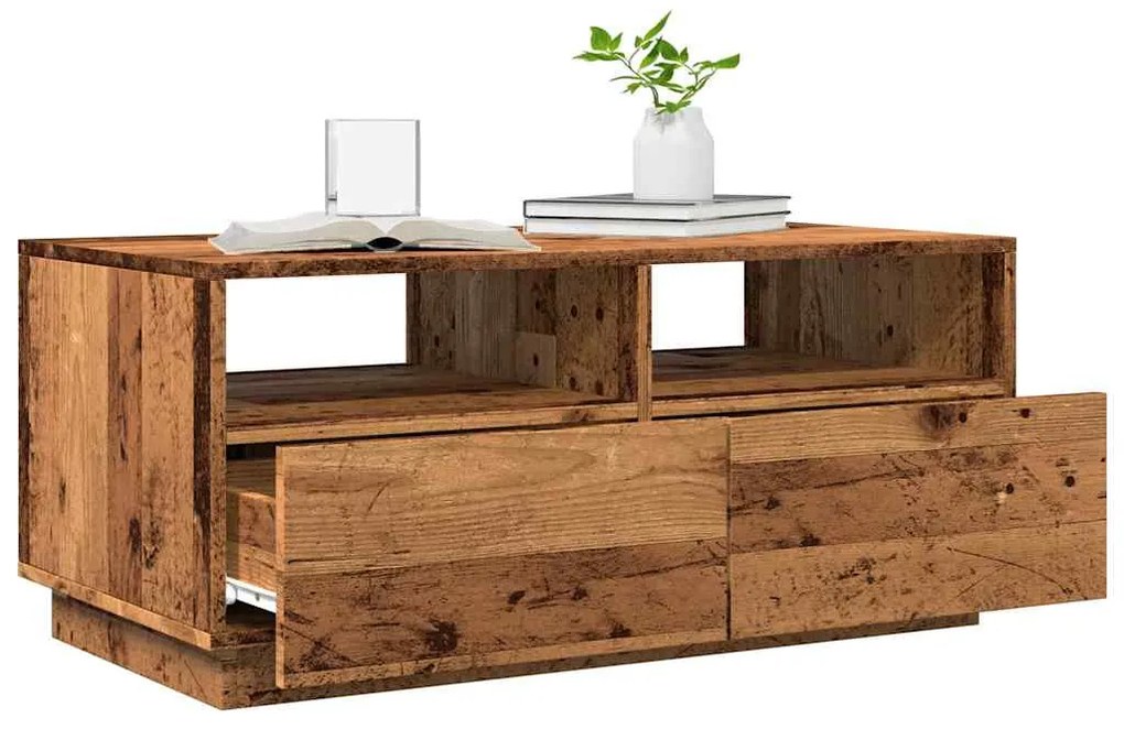 antik fa színű dohányzóasztal LED-lámpákkal 90 x 49 x 40 cm