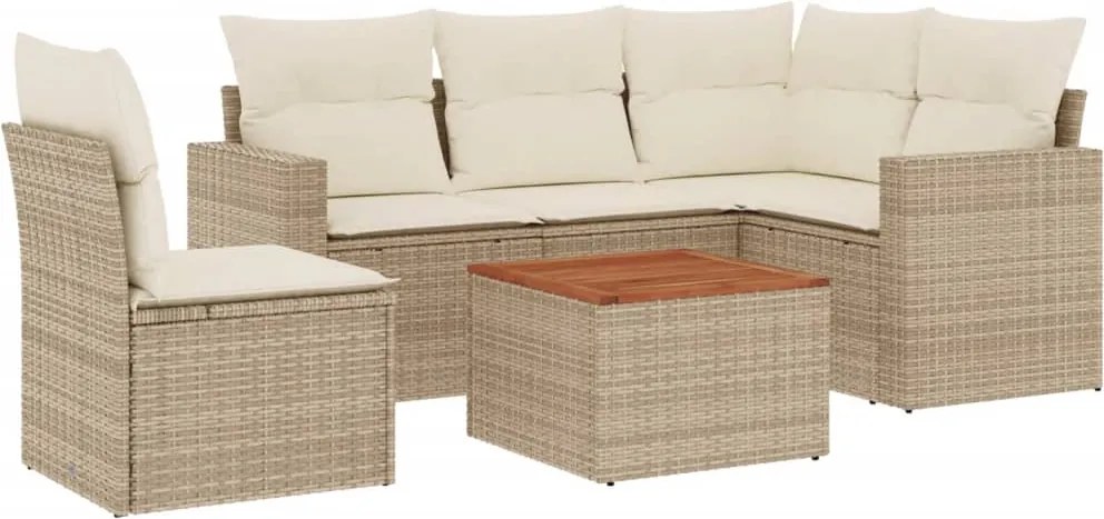 vidaXL 6 részes bézs polyrattan kerti ülőgarnitúra párnával
