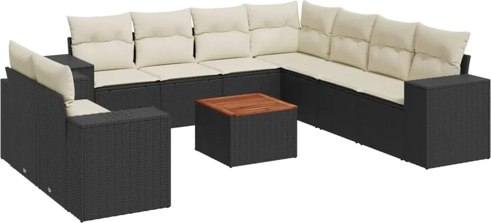 vidaXL 10 részes fekete polyrattan kerti ülőgarnitúra párnákkal