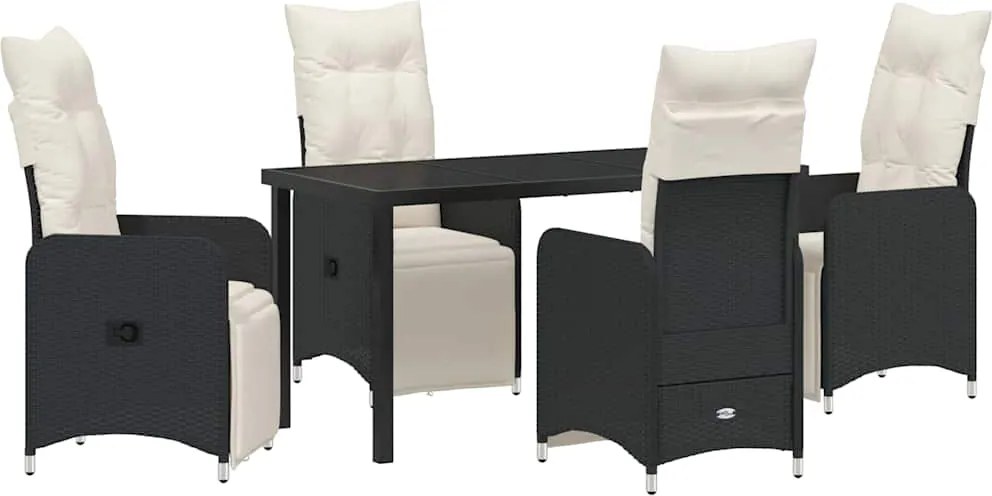 vidaXL Kert étkező szett párnával 5 pcs Fekete polirattan