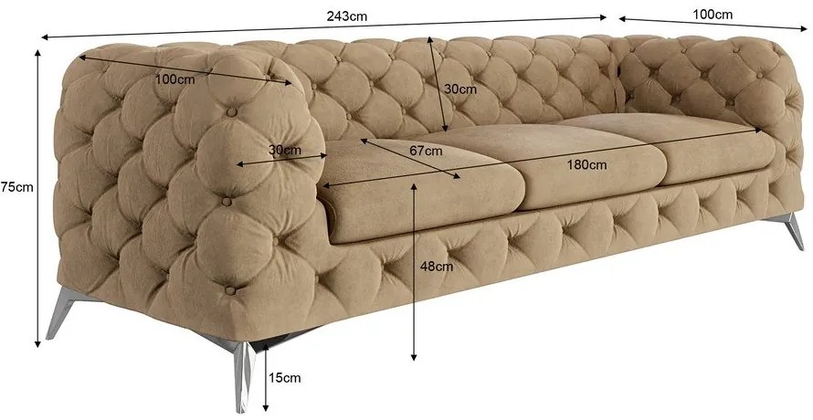 Világosbarna bársony kanapé 243 cm Chelsea – Ropez